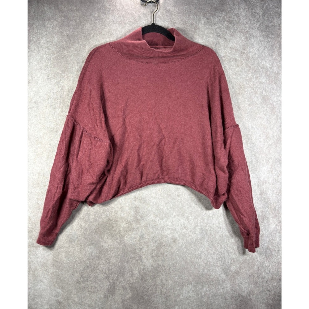 Free People Sweater Womens L Mauve Cashmere Mock Neck Boho Balloon Sleeve Crop